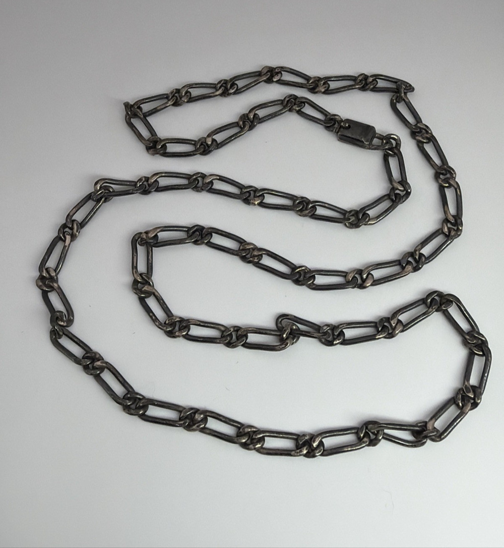 Vintage Estate Sterling Silver Paperclip Chain Necklace 925 Goth Punk Patina 37g